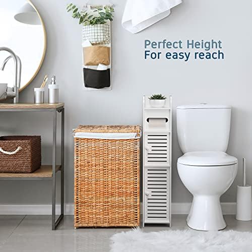 Hearth & Harbor Bathroom Storage Organizer with Cabinet, 2 Apothecary Jars, Shelf Organizer, White