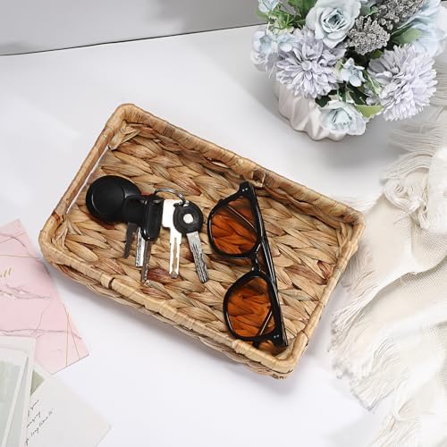 Hipiwe Small Keys Basket for Entryway Table Decorative Wicker Basket Tray