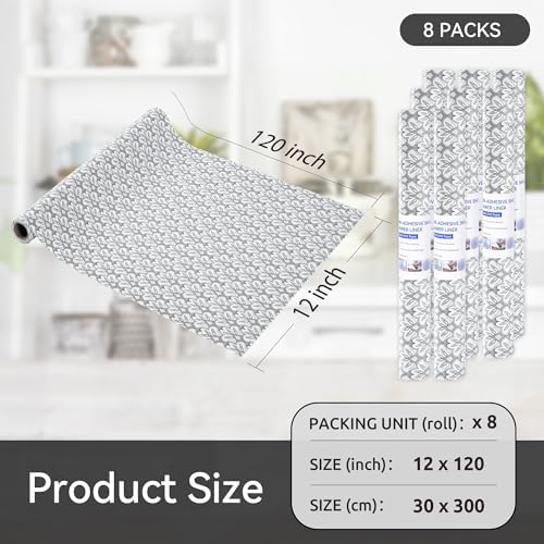 FIFTY FEET 12"x120" Non-Adhesive Shelf Liner for Kitchen Cabinets and Drawers, Washable Non-Slip PVC Cabinet Liner (Black Floral)(8 Roll)