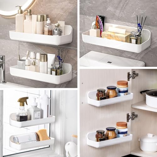 CGBE 2-Pack Adhesive Shower Shelves, Acrylic Bathroom Wall Caddy, White