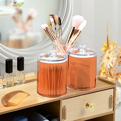 DOMIKING Orange 2 Pack Cotton Swab Holder Dispenser Plastic Jar Bathroom Storage Canister Acrylic Containers for Floss Makeup Sponges Cotton Ball