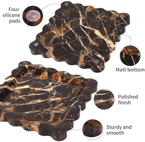 Square Marble Decorative Tray, Black Gold, 8 * 8