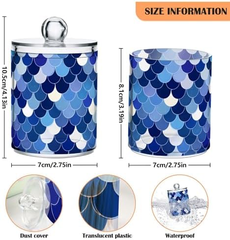 MNSRUU 4 Pack Qtip Holder Organizer Dispenser Blue Fish Scales Bathroom Storage Canister Cotton Ball Holder Bathroom Containers for Cotton Swabs/Pads/Floss