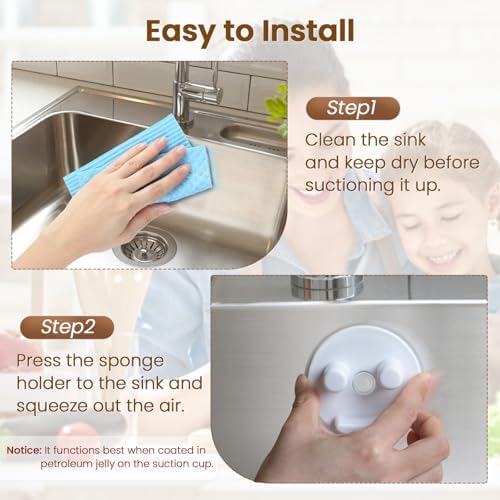 Sponge Holder, Sink Caddy w/Suction Cup Installation, Sponge Organizer for Kitchen/Bathroom Sink, Self Draining, Dishwasher Safe for Holding Smiley Sponges(Sponges Not Included), White(2-Pack)