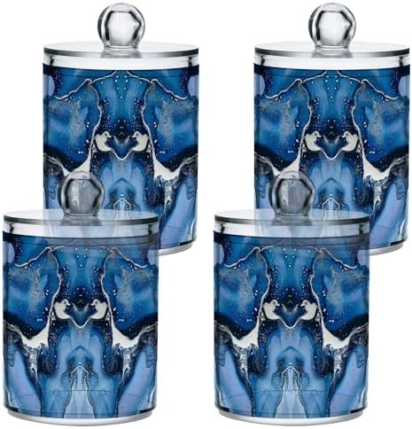 MNSRUU 2 Pack Qtip Holder Organizer Dispenser Marble Artwork Bathroom Storage Canister Cotton Ball Holder Bathroom Containers for Cotton Swabs/Pads/Floss