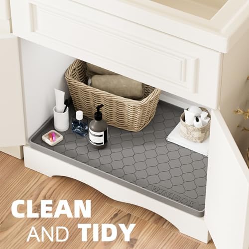 Winisok Waterproof Under Sink Mat 40" x 19", Silicone Mat, Black
