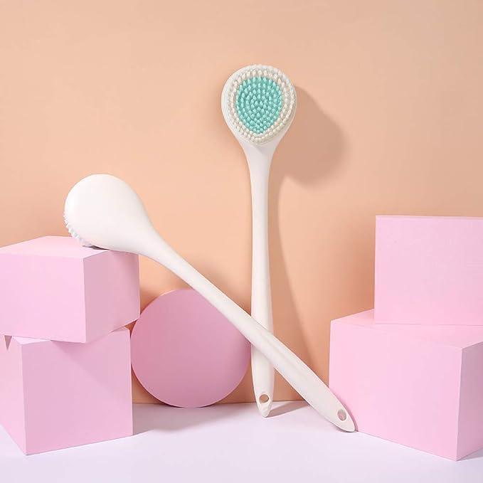 BEDELITE Back Scrubber for Shower, Long Handle 16.4 Inches, Ivory, 1 Pack | Soft Back Brush for Shower, Exfoliating Scrubber, Non-Slip Curved Long Handle Bath Brush, Wet or Dry Use for Back Cleaning