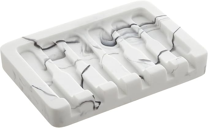 INIUNIK Self Draining Soap Dish - Marble Look Soap Holder Tray Savers Box Container Sponge Holder for Bathroom Shower Kitchen, White
