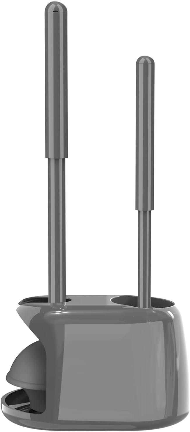SetSail Toilet Brush and Plunger Set, Semi-Hidden Toilet Plungers, Gray | Heavy Duty Toilet Bowl Brush and Holder for Bathroom Toilet Plunger and Brush Set for Deeply Cleaning