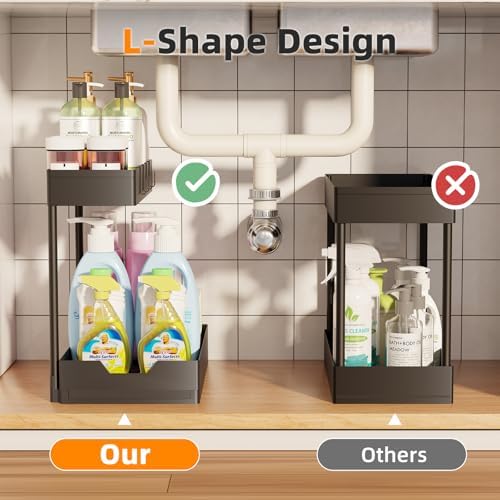 Simple Trending Under Sink Organizer 2 Pack, 2 Tier with Sliding Basket