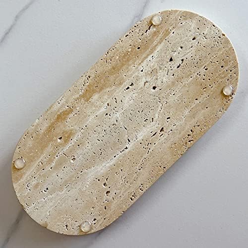 Natural Marble Oval Tray Ornaments Vintage Small Tray Storage Dish for Counter, Vanity, Dresser, Nightstand and Desk (Beige Travertine)