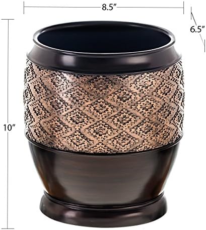 Creative Scents Dublin Brown Small Bathroom Trash Can with Lid - 1.3 Gal / 4.8L Decorative Oval Waste Basket - Durable Resin Garbage Can for Bathroom, Bedroom, Office Decor - Mini Wastebasket Bin