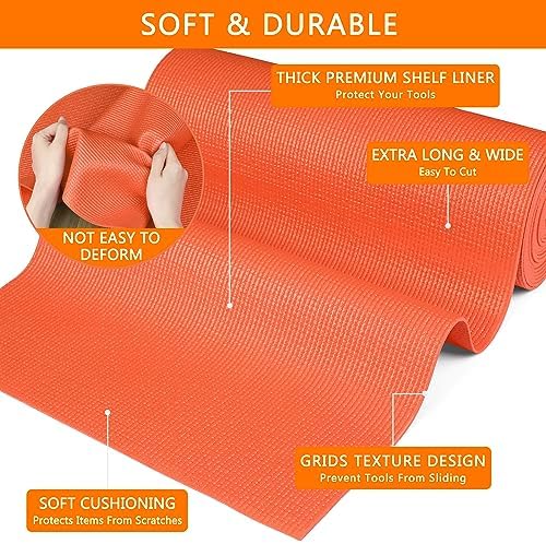 Foam Toolbox Liner Drawer Liner, Non-Slip Shelf Liners 16" W x 72" L Orange