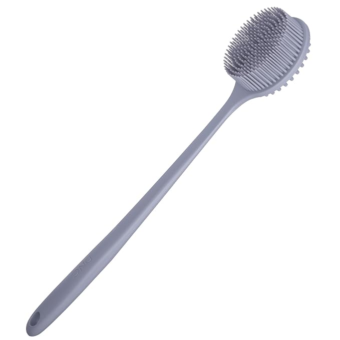 DNC Silicone Back Scrubber for Shower Bath Body Brush with Long Handle (Gray)