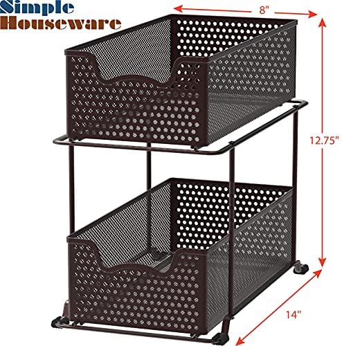 Simple Houseware 2 Tier Sliding Cabinet Basket Organizer Drawer, Bronze