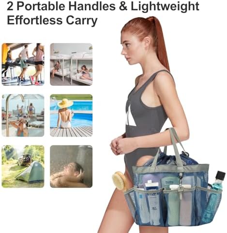 Mesh Shower Caddy Portable with Drawstring - 2-Handle Shower Bag for Dorm