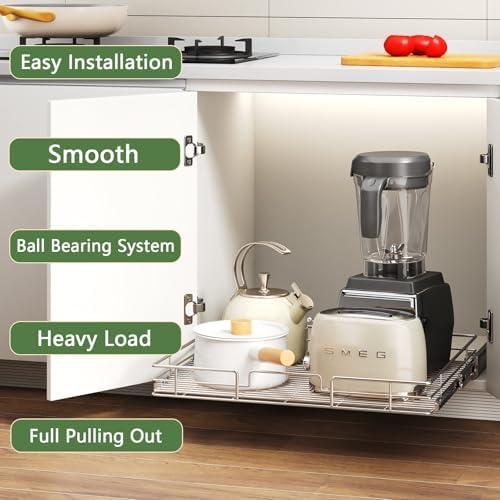 Pull Out Cabinet Organizer 30" W x 21½" D, Heavy Duty Cabinet Pull Out Shelves, Slide Out Drawers Organization for Kitchen Cabinets Bathroom