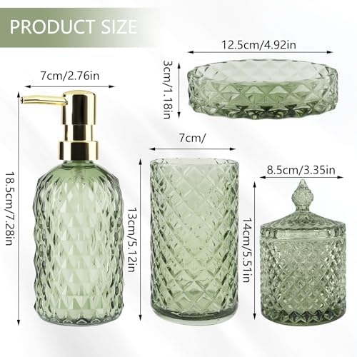 5Pcs Glass Bathroom Accessories Set,Green Vintage Bathroom Accessory Set