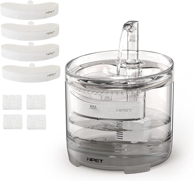 NPET Cat Water Fountain WF050TP 1.5L Automatic Pet Drinking Fountain with Replacement Faucet Kit - 4 Replacement Filters (No Adapter)