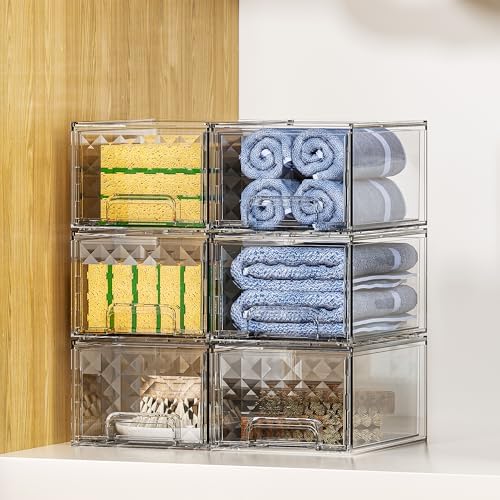 Delamu 4 Pack Stackable Storage Drawers organizer, Clear