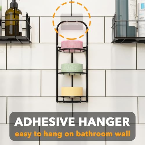 SpaceAid 3 Tier Shampoo Bar Holder for Shower, Self Draining Soap Bar Holders Caddy for Bathroom Wall and Kitchen Sink, Shampoo Bar Dish Rack, Stainless Steel Bar Soap Holder (Black)