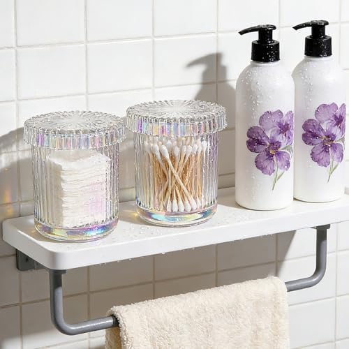 2‑Pack Clear Opalescent Glass Qtip Holder, Vanity & Bathroom Storage