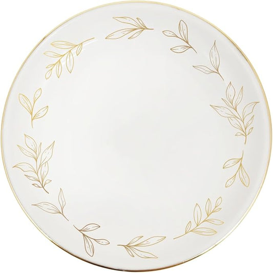 Sweet Water Decor Jewelry Dish, Ceramic Trinket Tray with Gold Foil Leaf Design, 3” Ring Holder for Earrings and Small Keepsakes, Elegant Gift for Bridesmaids, Weddings, Anniversaries, Birthdays