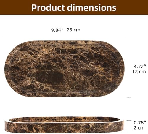 Natural Marble Tray Oval, Dark Brown, 10 x 5 x 0.6