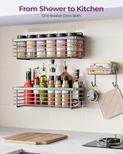 Shower Caddy Adhesive 3 Pack Stainless Steel Storage Organizers-Grey