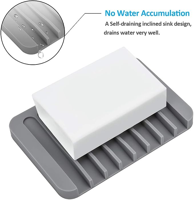 4PCS Self-Draining Silicone Bar Soap Dish and Holders for Shower | Easy Clean, Can Extend Soap Life, Premium Sponge Holder for Sink, Kitchen, Bathroom, or Counter, Soap Tray for Shower