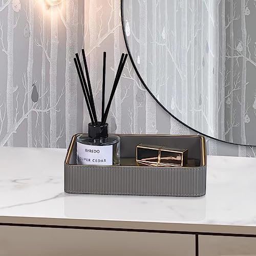 Gray Nightstand Bedside Organizer Tray|Key Bowl for Entryway Table| Bowl for Keys and Wallet Catch All|Small Leather Valet Tray Desk Organizer|EDC Trinket Catchall Key Holder Bowl|Key Basket or Dish