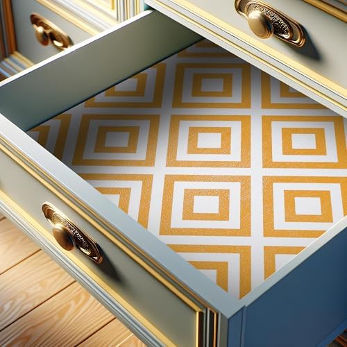 FIFTY FEET 18"x96" Non-Adhesive Shelf Liner for Kitchen Cabinets and Drawers, Washable Non-Slip PVC Cabinet Liner (Yellow Plaid)(1 Roll)