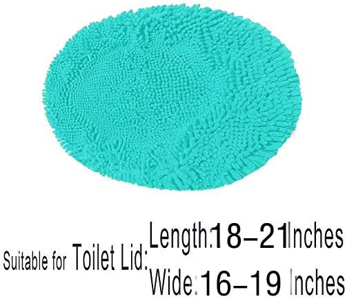 Madeals Chenille Bath Rug Set with Toilet Lid Cover and U-Shaped Toilet Floor Rug Turquoise