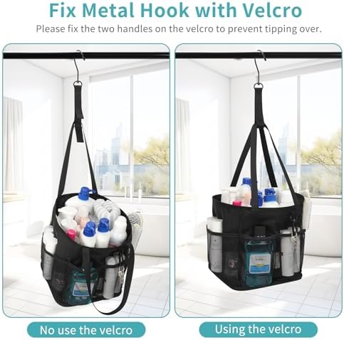 Mesh Shower Caddy Portable for College Dorm Room Essentials, Shower Tote Bag with Hanging Hook and Drawstring, Quick Dry Toiletry Bag with 6 Pockets for Bathroom, Swimming, Gym, Camping, Beach, Travel