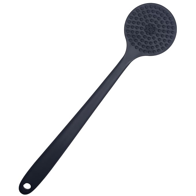 DNC Back Scrubber for Shower Soft Silicone Bath Body Brush with Long Handle (Black)