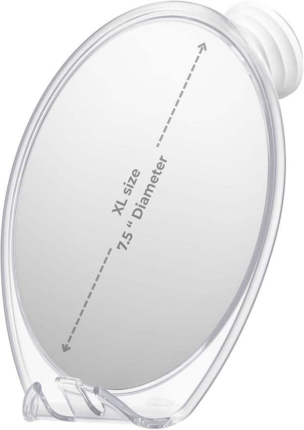 HONEYBULL Fogless Shower Mirror for Shaving with Suction Mount, White Large | Shatterproof Acrylic Bathroom Accessory With 360 Swivel & Built-in Razor Hook, Clear Reflection in Steam & No-Drill Setup