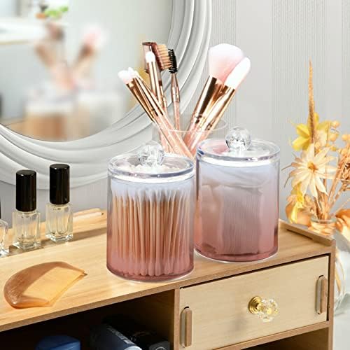 DOMIKING Pink Gradient 2 Pack Cotton Swab Holder Dispenser Plastic Jar Bathroom Storage Canister Acrylic Containers for Cotton Ball Floss Picks Hair Clips