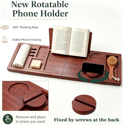 Bamboo Bathtub Tray, Expandable Foldable Bath Caddy, Walnut