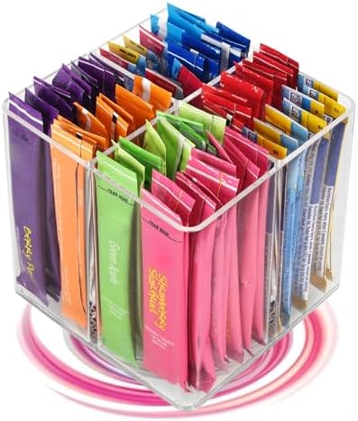 Drink Packet Organizer For Powdered Drink Mix,Powder Packet,Water Packet,Water Flavor Packet,Lazy Susan Organizer Rotating Holder for Drink Mix Necessities（Square）