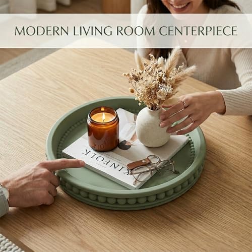 Round Solid Concrete Tray, Fluted Centerpiece for Coffee Table Decor 11"