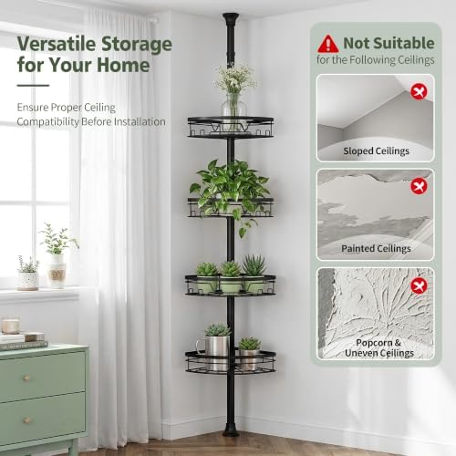KEGII Corner Shower Caddy Tension Pole, Fan-Shaped Large Capacity Organizer