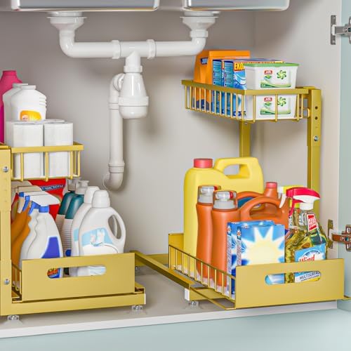 Saydear 2-Pack L-Shaped Under Sink Organizer, 2-Tier Pull-out Cabinet Rack
