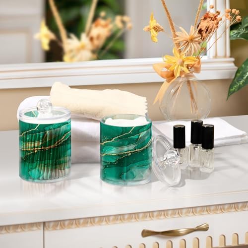 MNSRUU 4 Pack Qtip Holder Organizer Dispenser Turquoise Marble Bathroom Containers Bathroom Vanity Storage Canister Apothecary Jars for Cotton Swabs/Pads/Floss