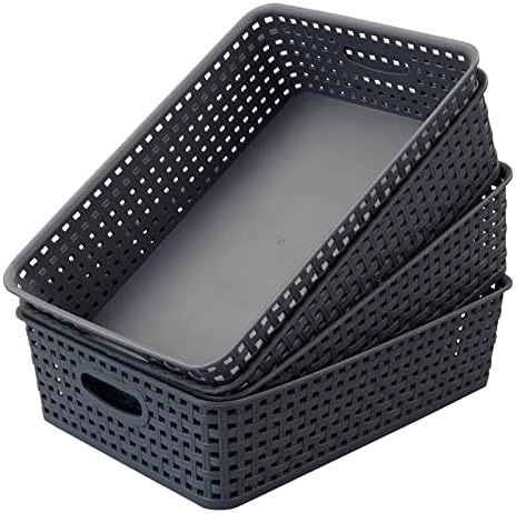 4 Packs Plastic Storage Basket Tray, Shallow Paper Basket, Gray