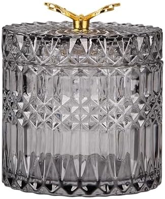 Glass Jewelry Jar with Lid, Cotton Swab Qtips Holder Dispenser Glass Candy Buffet Jar Small Glass Storage Jar Cute Butterfly Lids,Black,Big