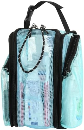Cosmos Mesh Shower Caddy Toiletry Organizer Hanging Shower Tote Bag, Quick Dry Shower Organizer Portable Bath Bag with Durable Zippers & Side Pockets for Travel Gym Swimming Beach & Camp (Aqua Blue)