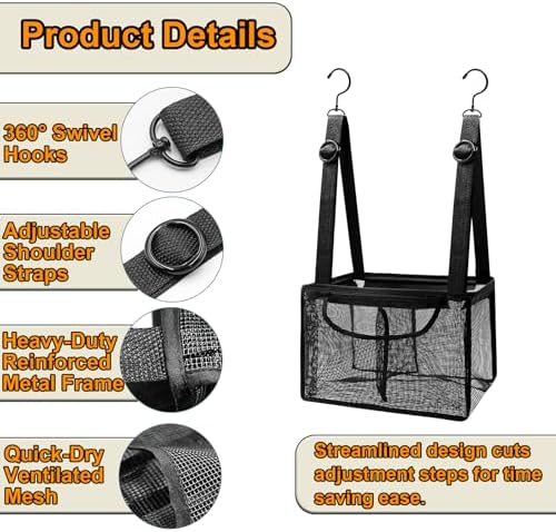 Black PVC Mesh Hanging Shower Caddy with 2 Magnetic Hooks 12"x6"x7"