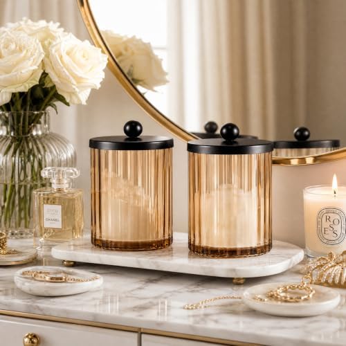 Amber Amber Glass Apothecary Jar, Q-tip Holder for Bathroom(Black 4 Pack)
