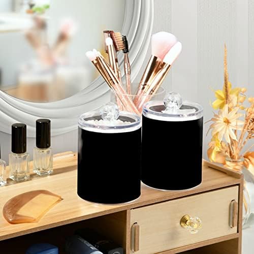 SHJI Black Qtip Holder Organizer Dispenser Cotton Swabs Cans Plastic Jars with Lid Set 4 Pack Bathroom Storage Canister for Cotton Ball Floss Cotton Pads