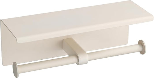 BGL Toilet Paper Holder with Shelf White Double Head Toilet Tissue Roll Holder 304 Stainless Steel Wall Mount for Bathroom